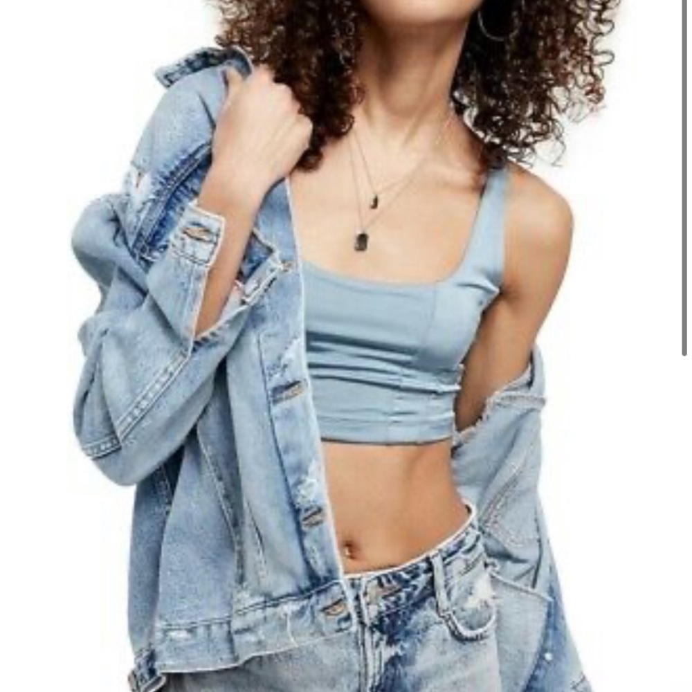 Free People Be Cool Brami Seafoam Blue Bralette Cropped Top Small NEW